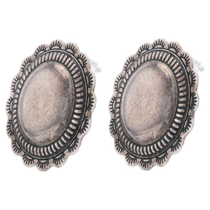Boucles d'oreilles à large dôme Navajo - Sterling 925 gravé à l'écaille en vente