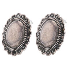 Native American Navajo Large Dome Stud Earrings - Sterling 925 Etched Scallop