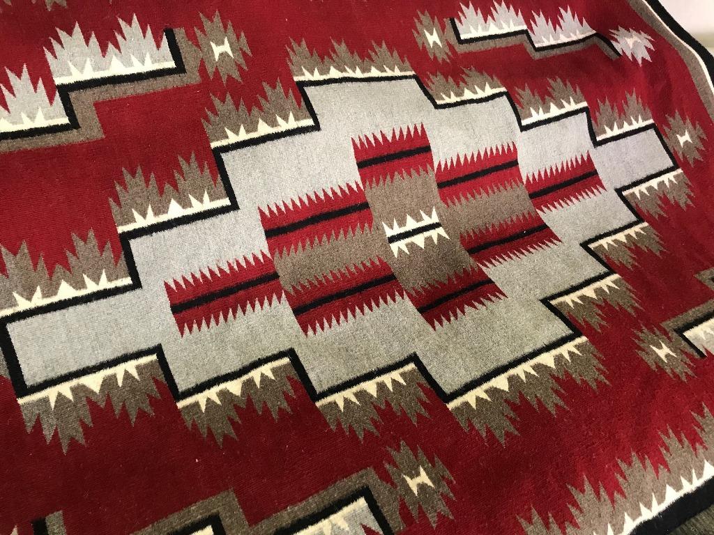 Native American Navajo Large Handwoven Red and Grey Rug Blanket In Good Condition In Studio City, CA