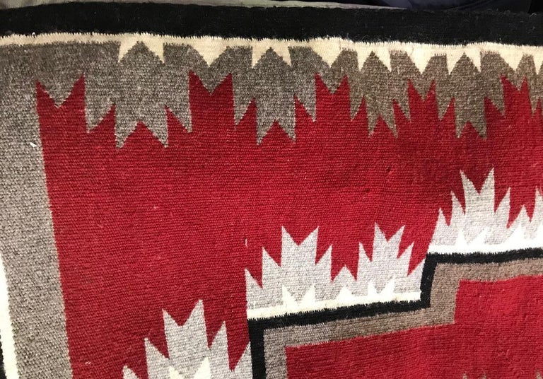 Native American Navajo Large Handwoven Red and Grey Rug Blanket at 1stDibs