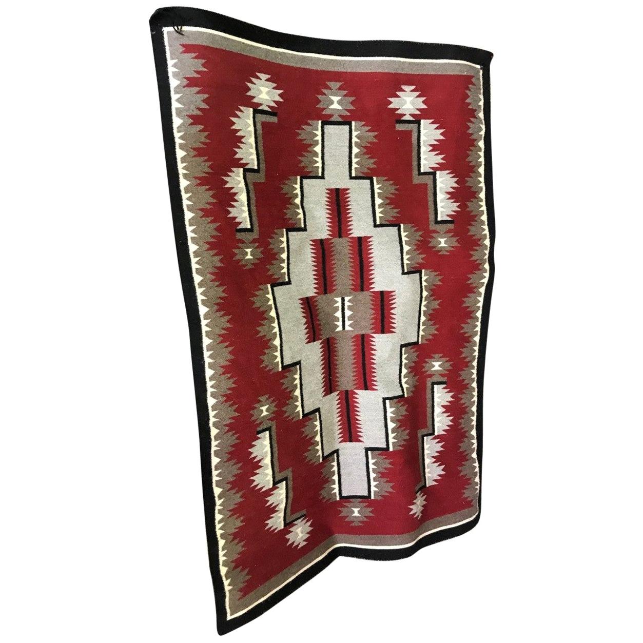 Native American Navajo Large Handwoven Red and Grey Rug Blanket
