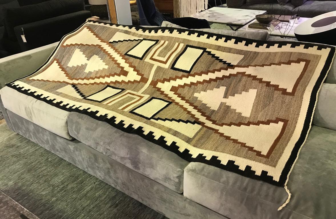 Hand-Woven Native American Navajo Large Handwoven Storm Pattern Rug Blanket