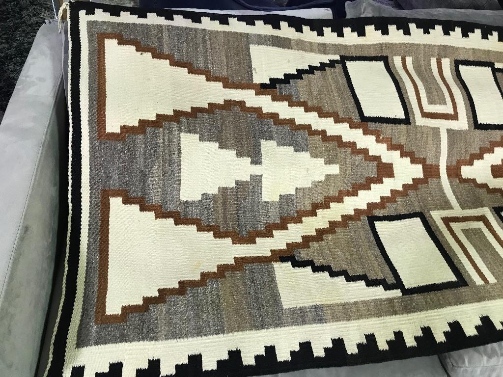 20th Century Native American Navajo Large Handwoven Storm Pattern Rug Blanket