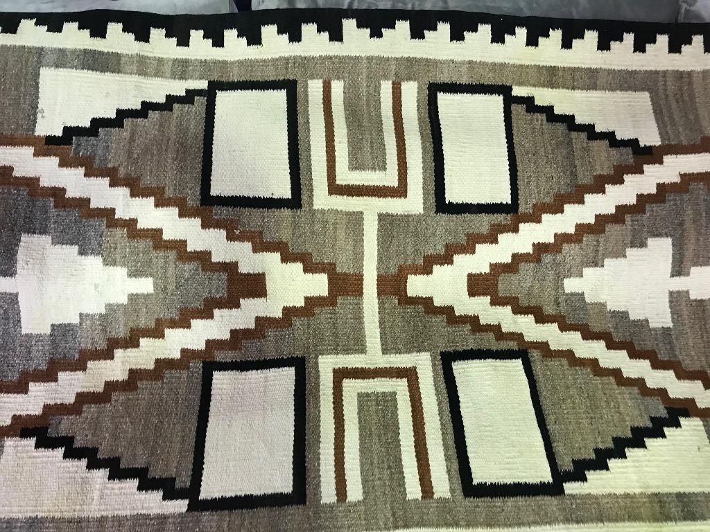 Wool Native American Navajo Large Handwoven Storm Pattern Rug Blanket