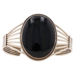 Bracelet manchette solitaire en Onyx Navajo 6 3/4" - Argent 925