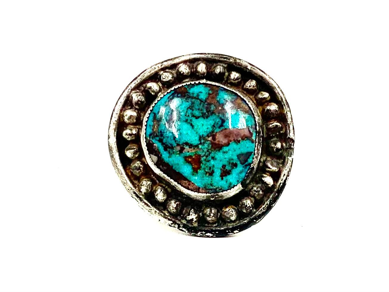 Anillo de plata de ley con turquesa sobredimensionada de los nativos americanos navajo nativo estadounidense en venta