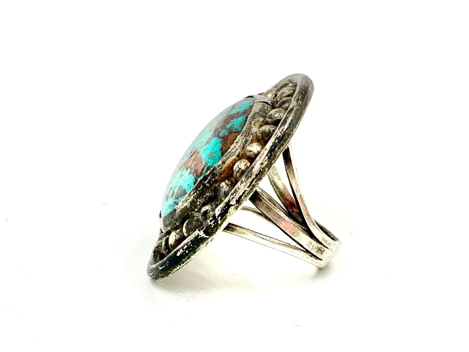 Anillo de plata de ley con turquesa sobredimensionada de los nativos americanos navajo Cabujón en venta