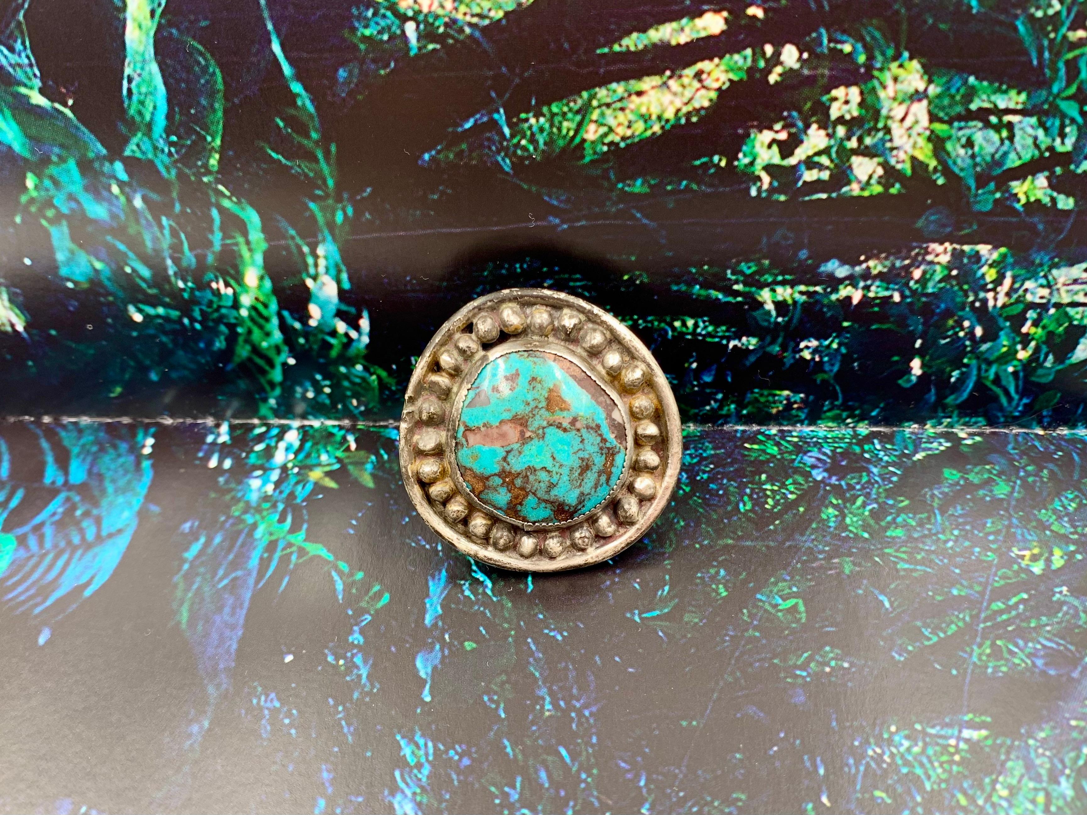 Anillo de plata de ley con turquesa sobredimensionada de los nativos americanos navajo en venta 2