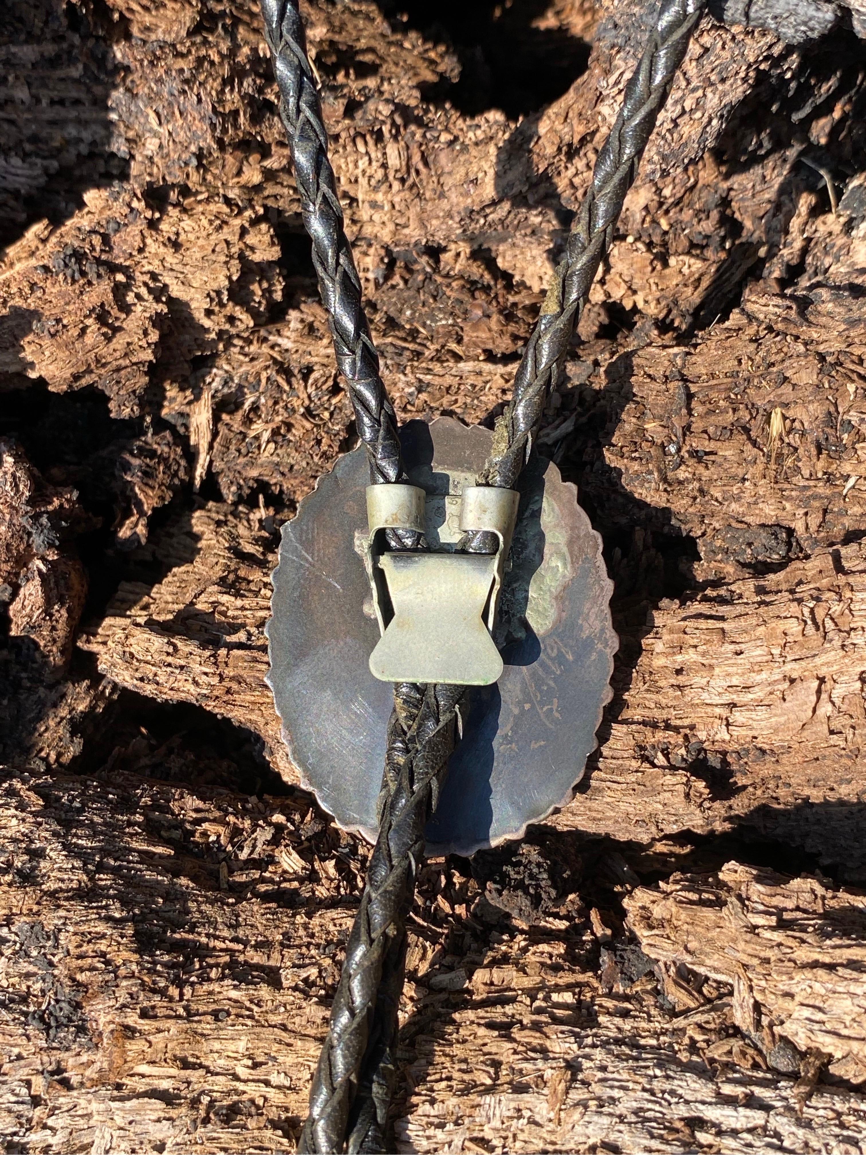 1950s Native American Navajo Pawn Silver & Petit Point Turquoise Bolo Tie Bon état - En vente à San Juan Capistrano, CA