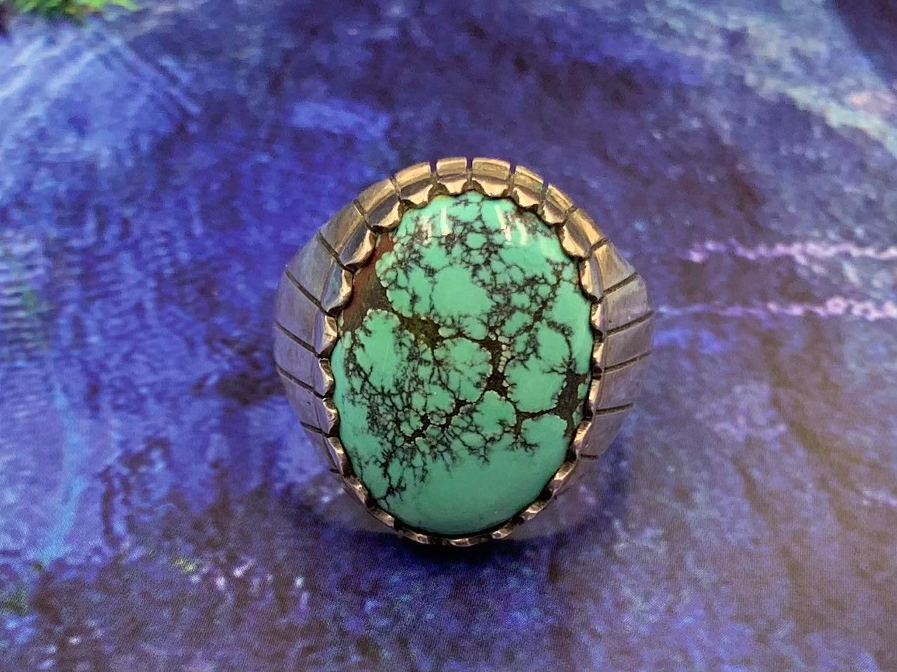 Native American Navajo Ray Jack Kingman Turquoise Sterling Silver Signet Ring For Sale 5