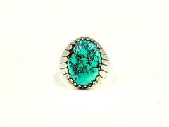 Native American Navajo Ray Jack Kingman Turquoise Sterling Silver Signet Ring