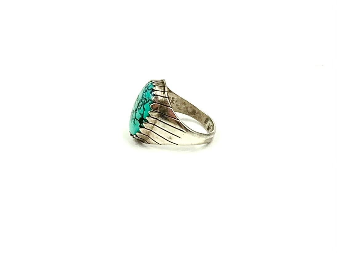 Women's or Men's Native American Navajo Ray Jack Kingman Turquoise Sterling Silver Signet Ring For Sale