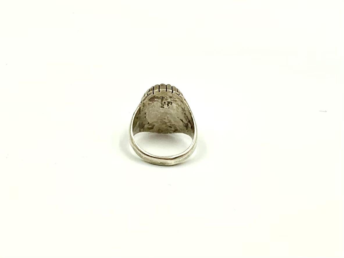 Native American Navajo Ray Jack Kingman Turquoise Sterling Silver Signet Ring For Sale 1