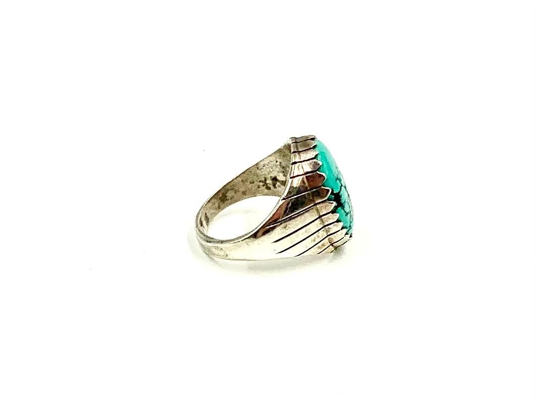 Native American Navajo Ray Jack Kingman Turquoise Sterling Silver Signet Ring For Sale 2