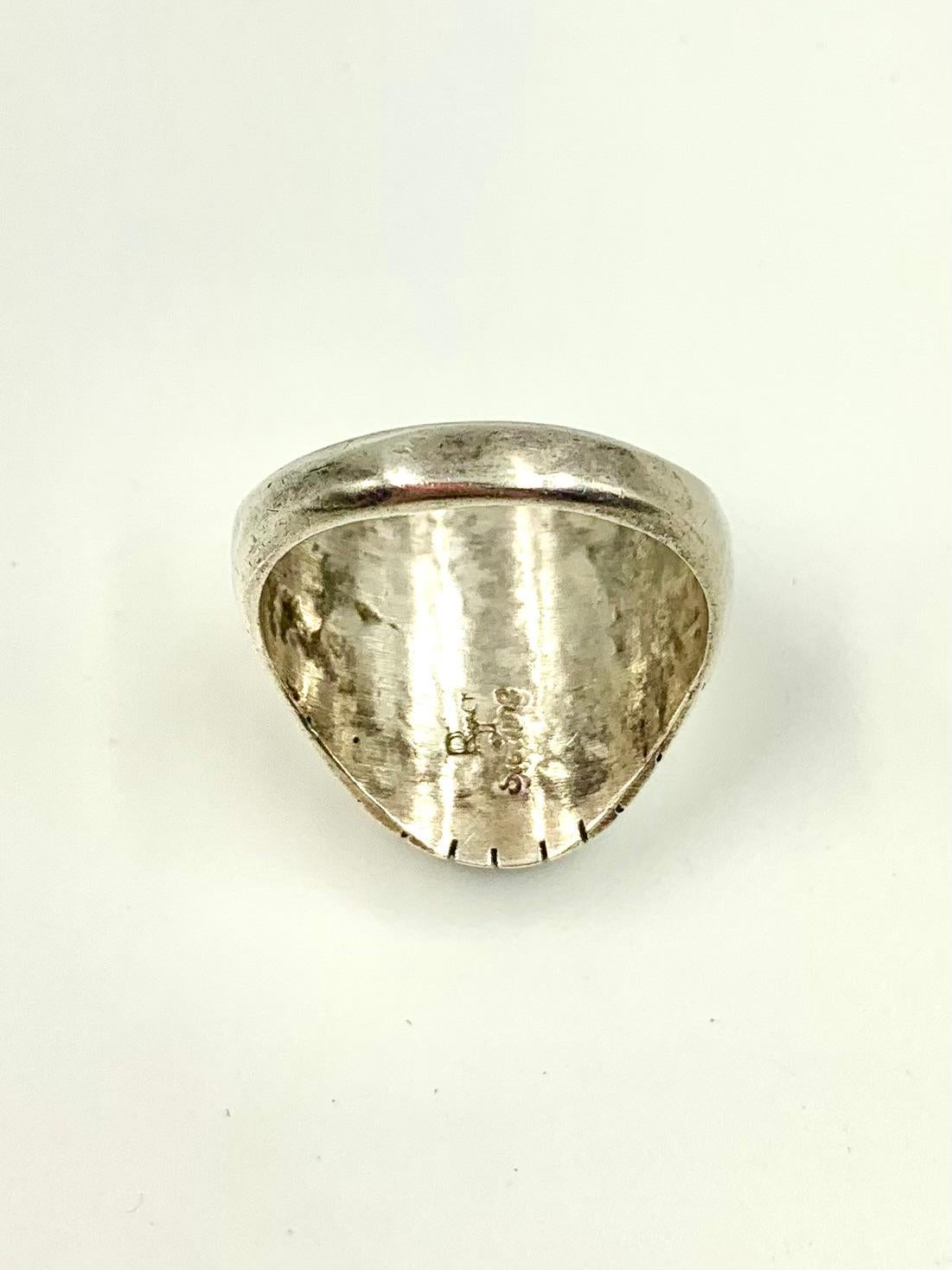 Native American Navajo Ray Jack Kingman Turquoise Sterling Silver Signet Ring For Sale 3