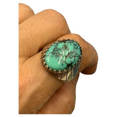 Native American Navajo Ray Jack Kingman Turquoise Sterling Silver Signet Ring