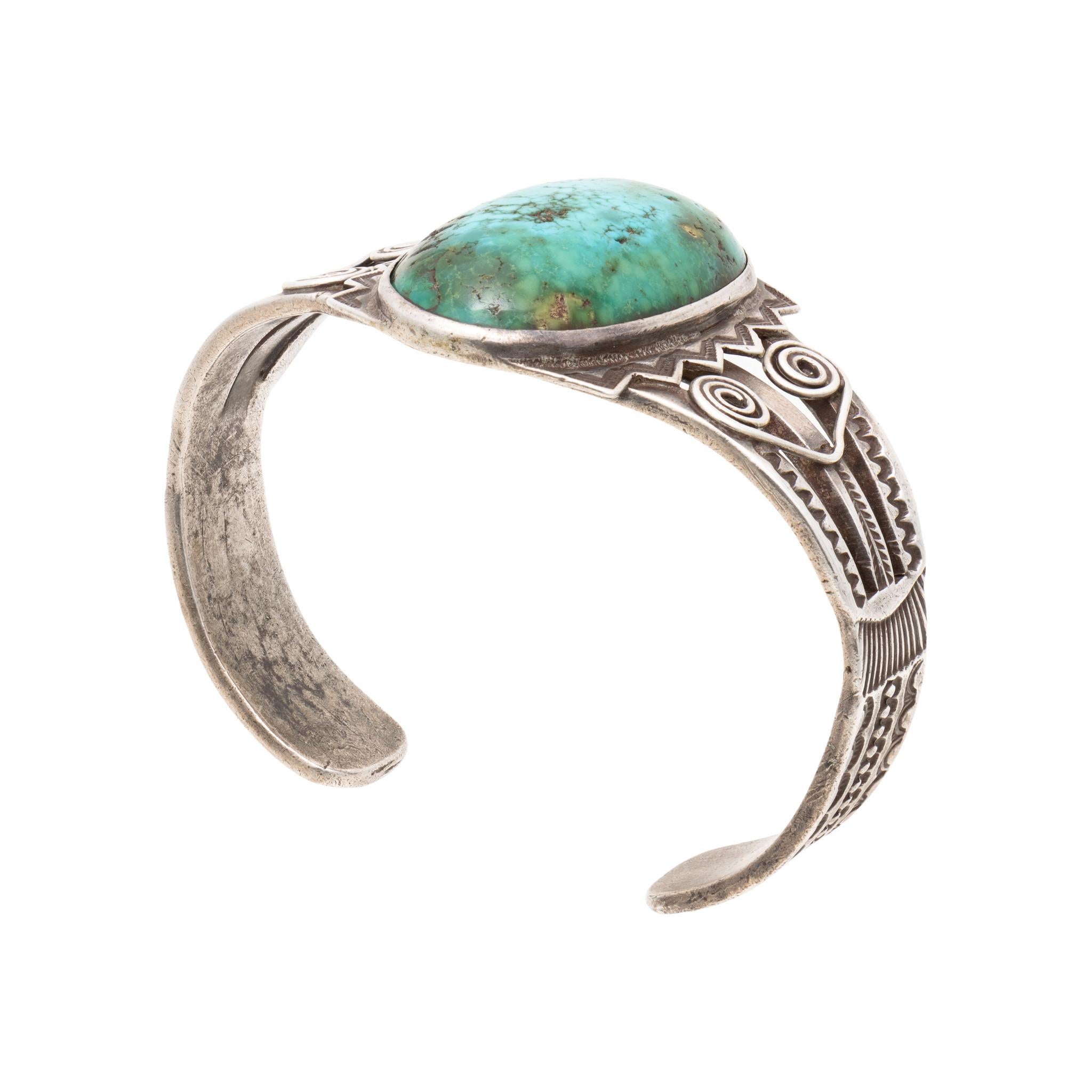 Taille ovale Bracelet de Turquoise Navajo Native Américaine en vente