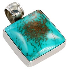 Native American Navajo Signed WWS VY Sterling Silver and Turquoise Pendant