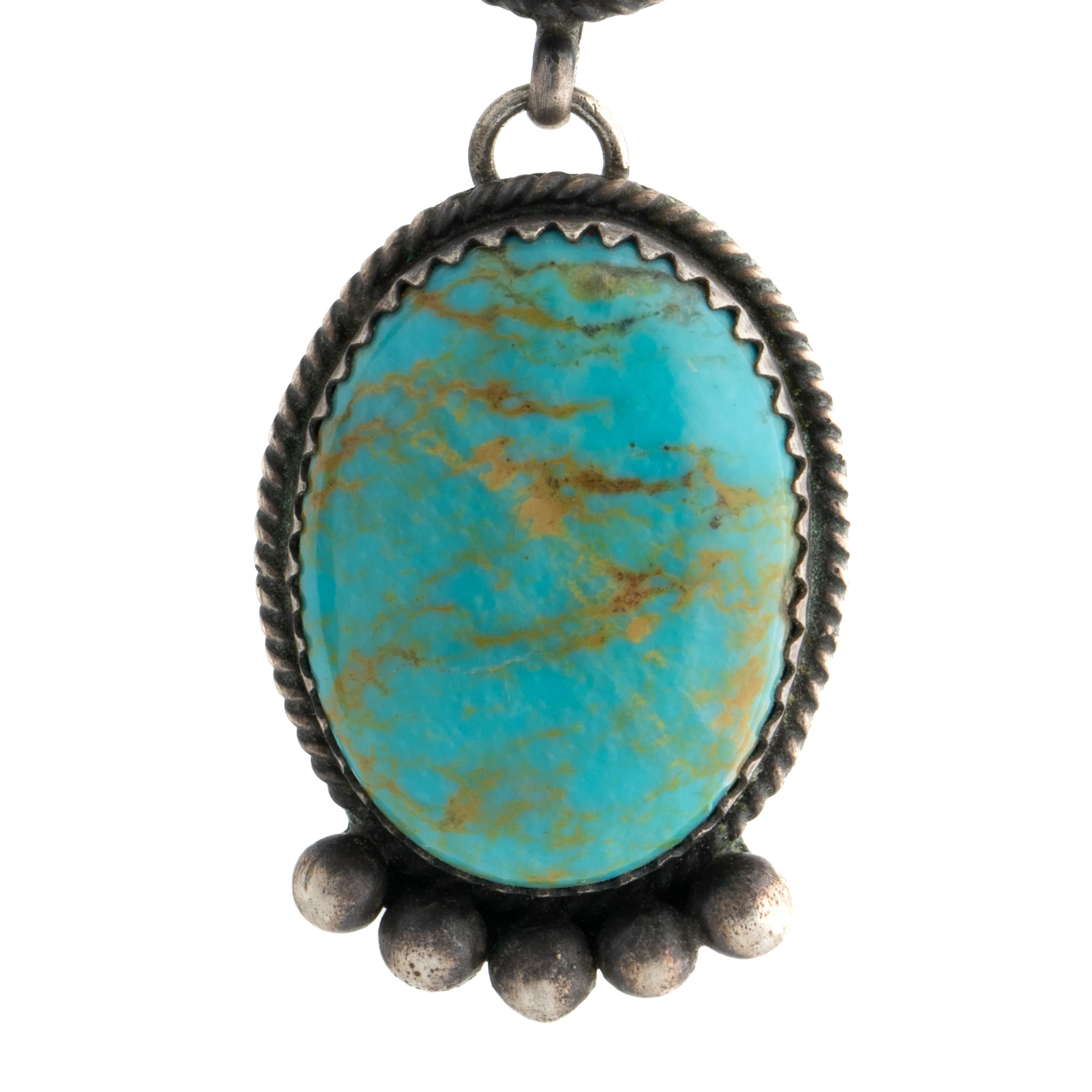 Oval Cut Native American Navajo Silver Double Drop Earrings Turquoise and Spiny Oyster