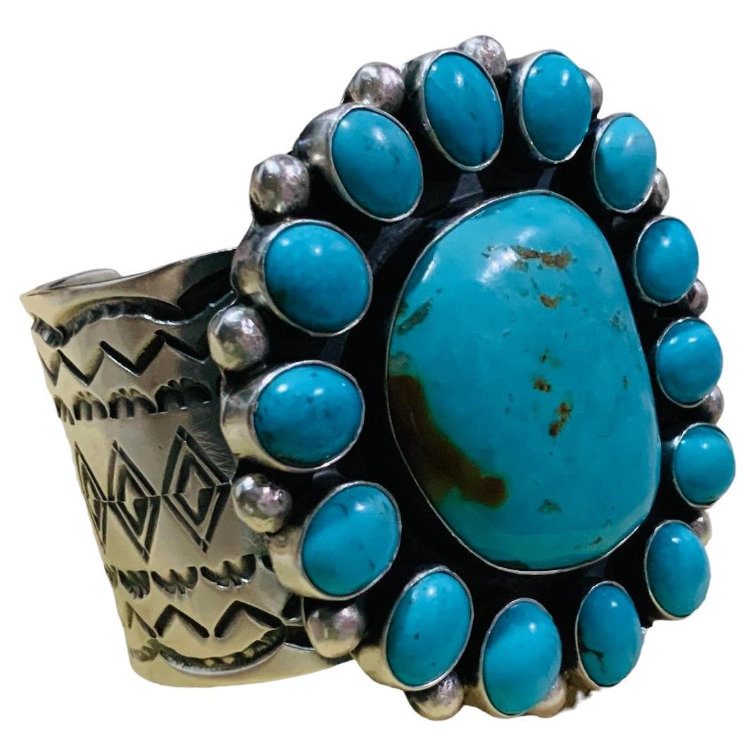 Native American Navajo Sterling Silver and Turquoise Cuff Bracelet