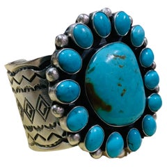 Bracelet manchette amérindien Navajo en argent sterling et turquoise