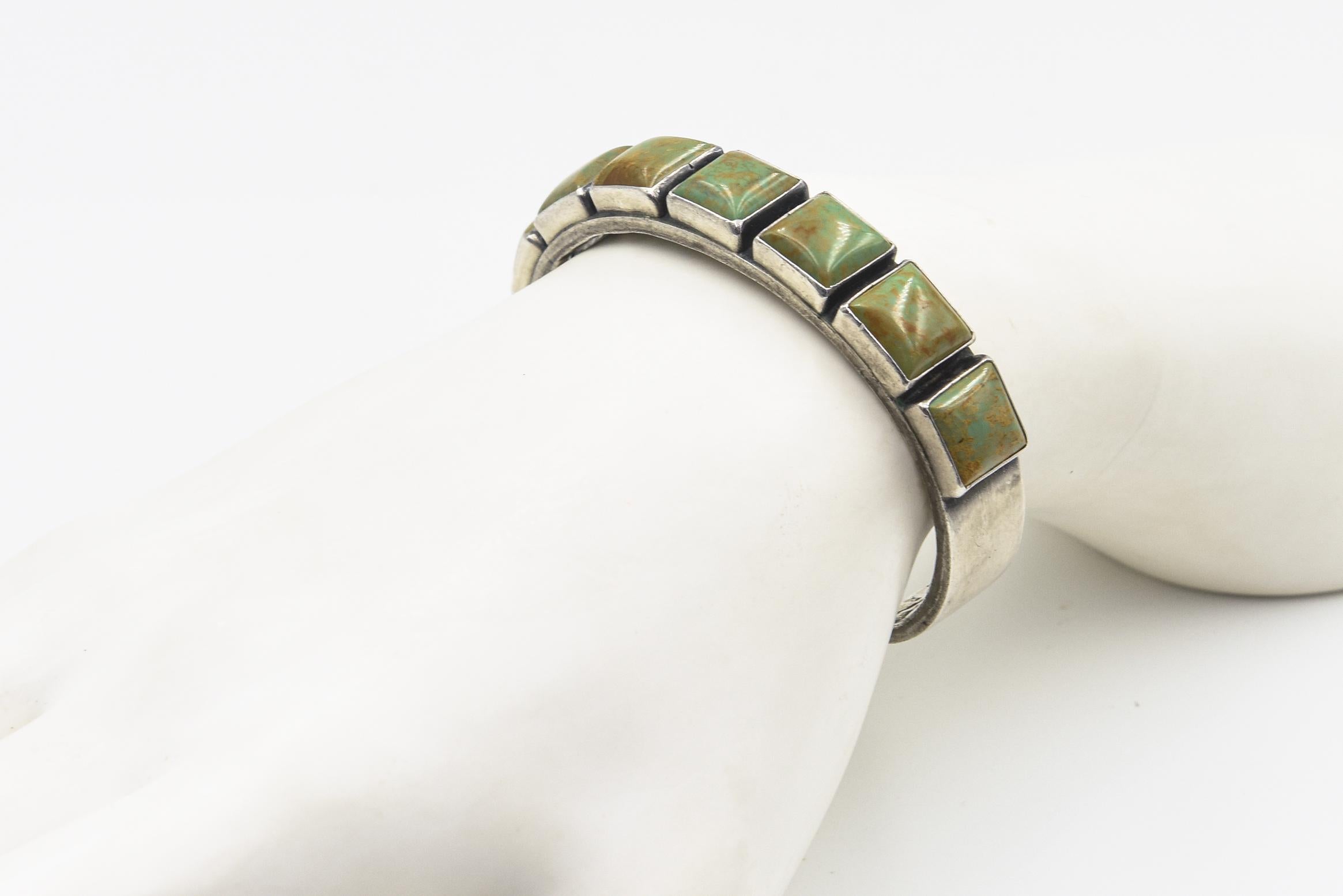 Native American Navajo Sterling Silver Turquoise Cuff Bracelet by Kirk Smith For Sale 3