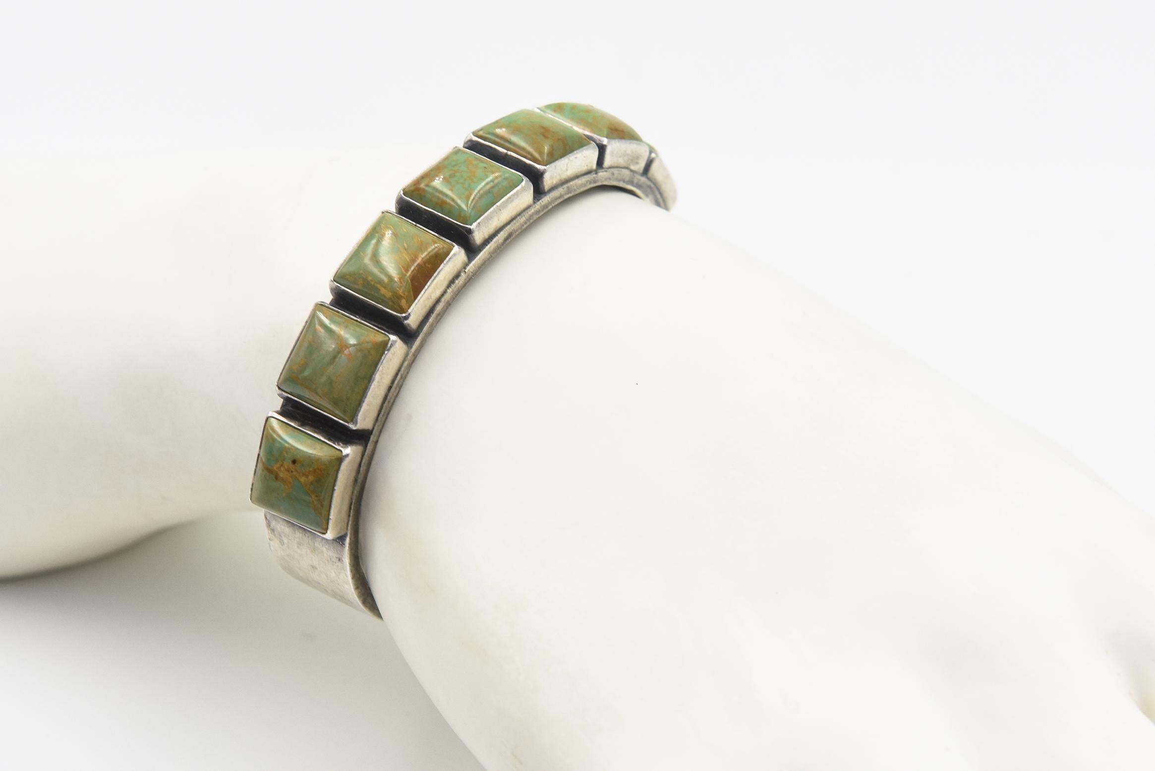 Native American Navajo Sterling Silver Turquoise Cuff Bracelet by Kirk Smith For Sale 4