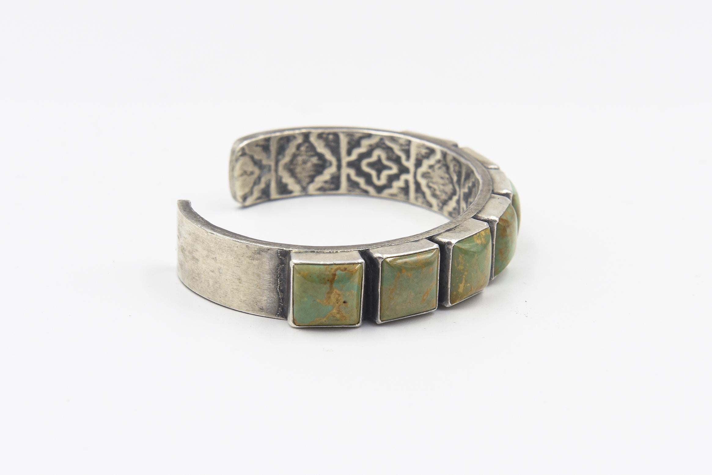 Native American Navajo Sterling Silver Turquoise Cuff Bracelet by Kirk Smith In Good Condition For Sale In Miami Beach, FL