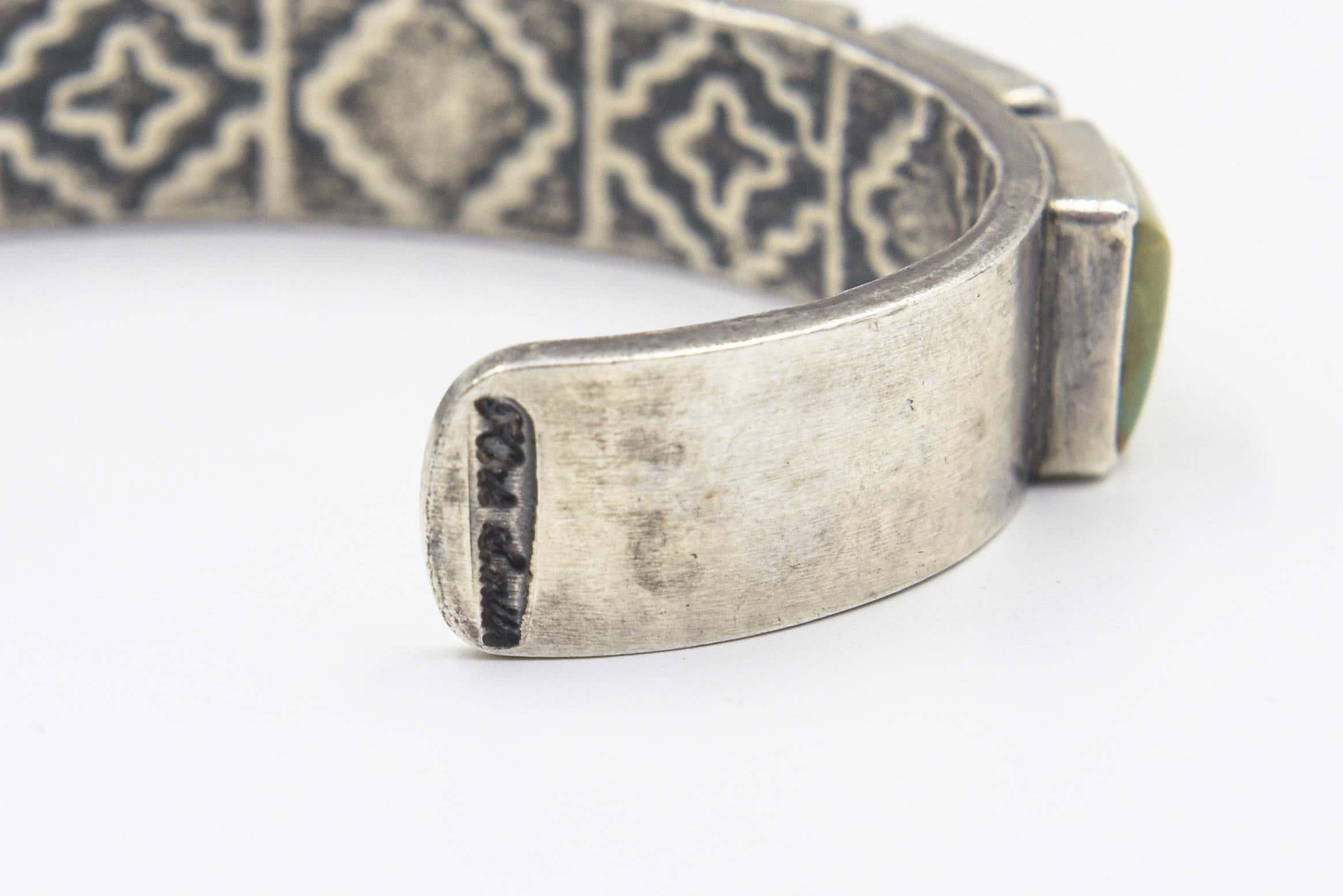 Native American Navajo Sterling Silver Turquoise Cuff Bracelet by Kirk Smith In Good Condition For Sale In Miami Beach, FL