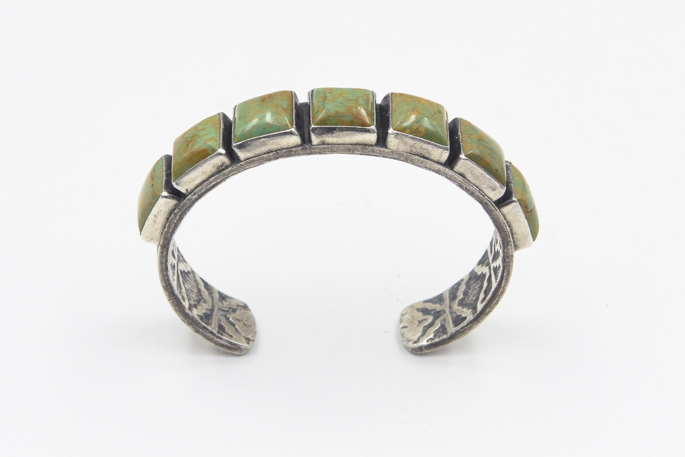 Women's or Men's Native American Navajo Sterling Silver Turquoise Cuff Bracelet by Kirk Smith For Sale