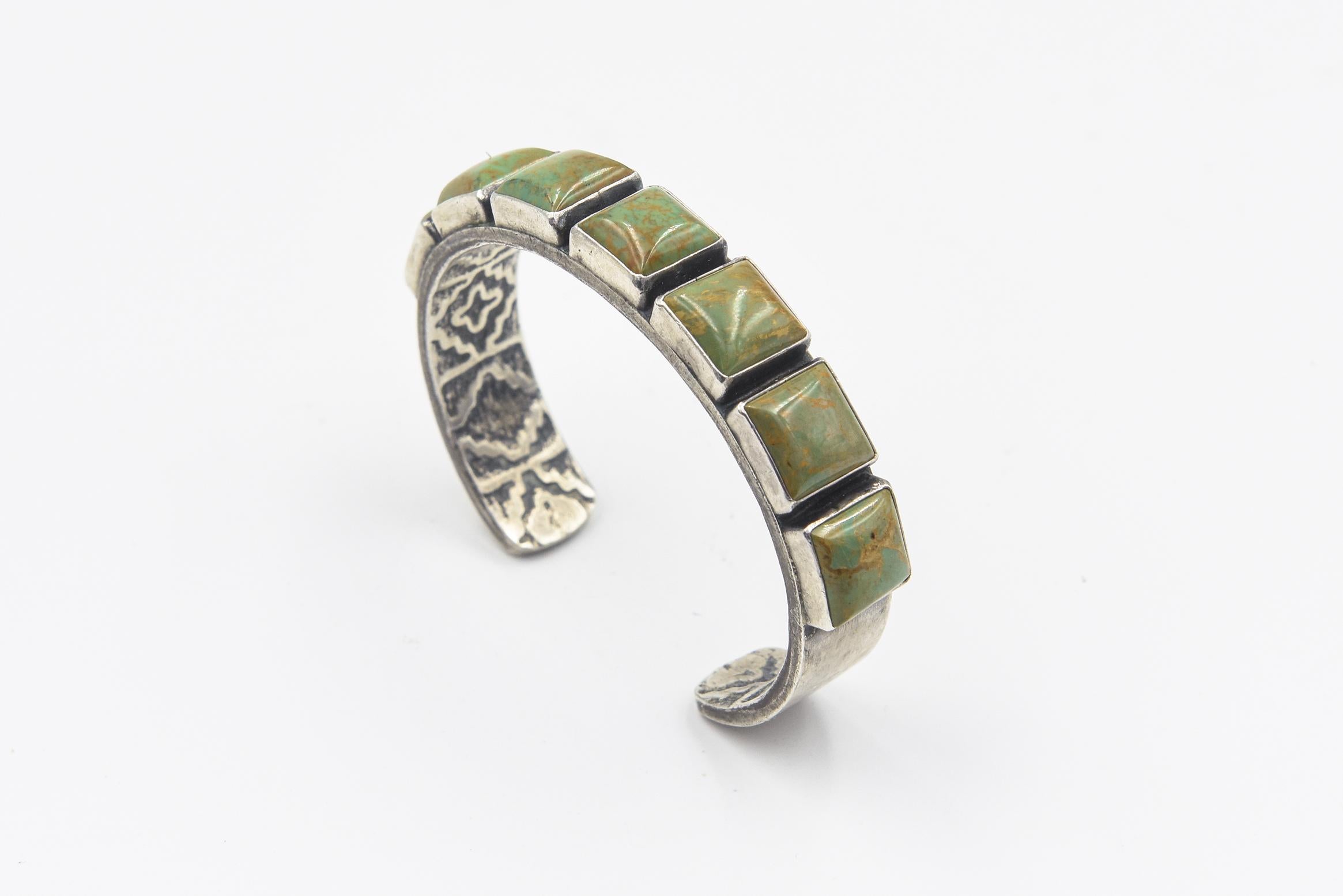 Native American Navajo Sterling Silver Turquoise Cuff Bracelet by Kirk Smith For Sale 1