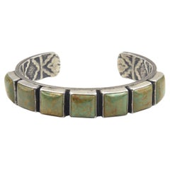 Used Native American Navajo Sterling Silver Turquoise Cuff Bracelet by Kirk Smith