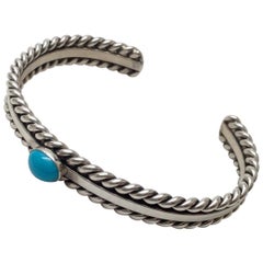 Native American Navajo Steven Apachito Sterling Silver Turquoise Cuff Bracelet