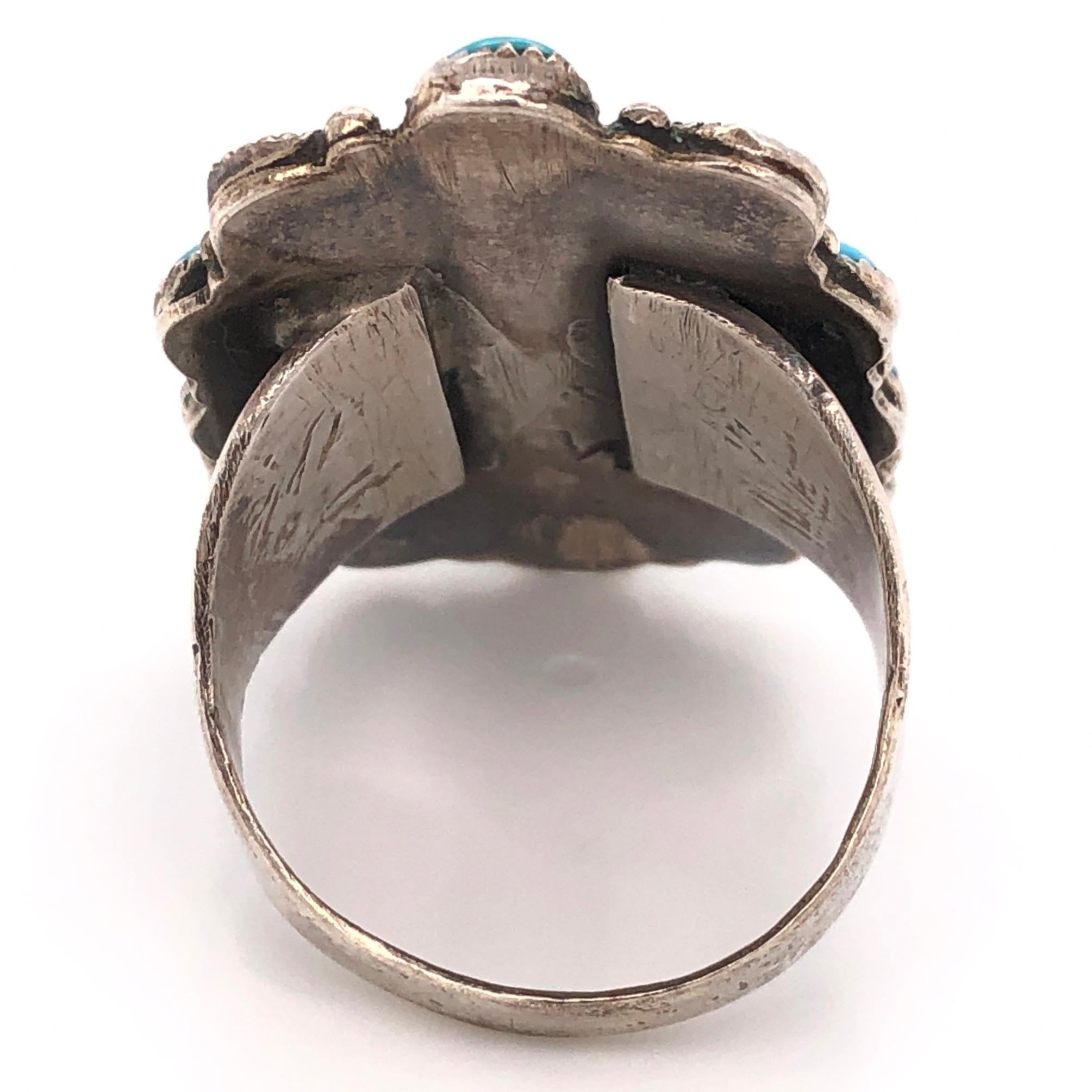 Native American Navajo Turquoise 925 Sterling Silver Ring Estate Fine Jewelry In Excellent Condition In Montreal, QC