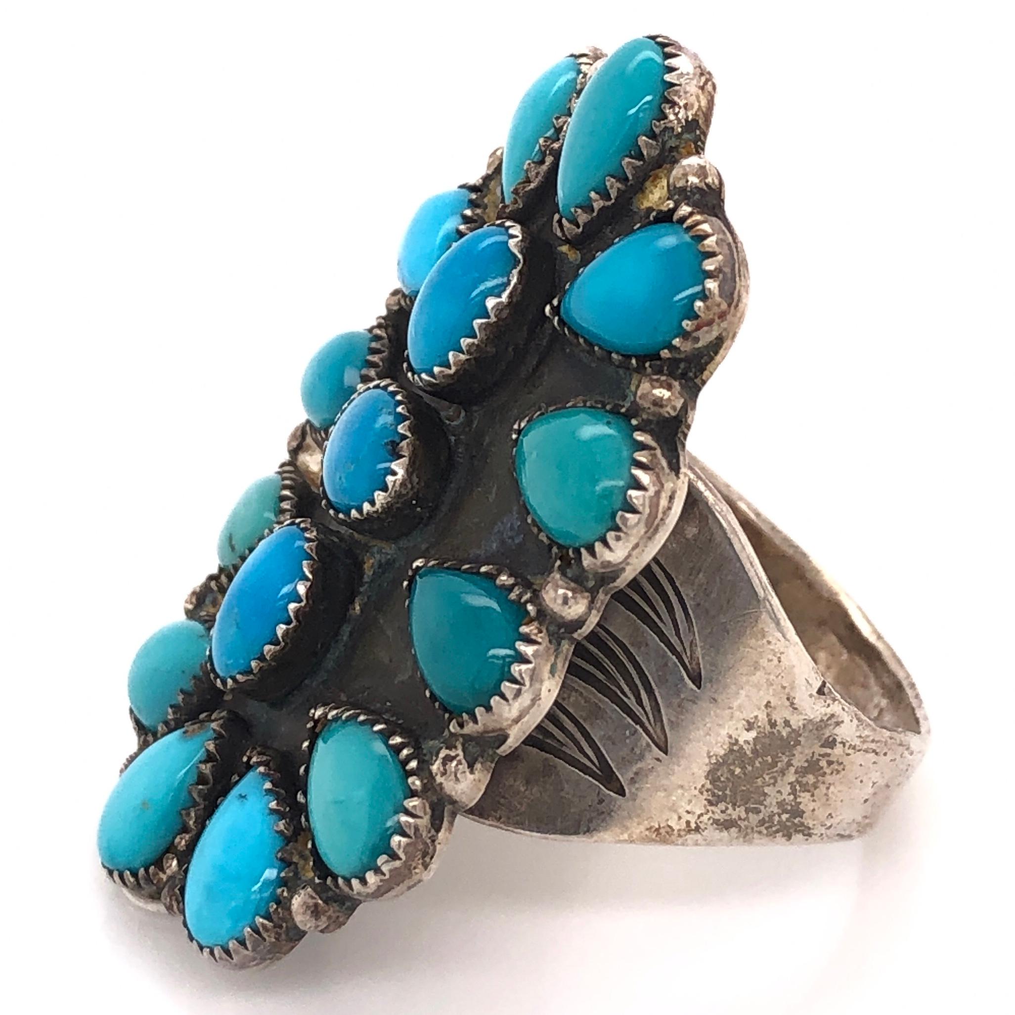 Men's Native American Navajo Turquoise 925 Sterling Silver Ring Estate Fine Jewelry