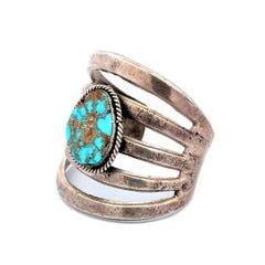 Native American Navajo Turquoise Sterling Silver 925 Vintage Cuff Bracelet