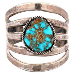Native American Navajo Turquoise Sterling Silver 925 Vintage Cuff Bracelet
