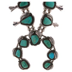Collana Navajo Turchese Vintage con fiori di zucca 26 1/4" 925