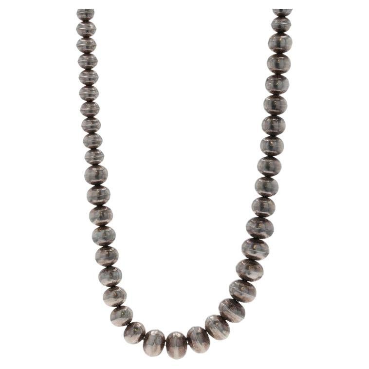 Navajo, nativo americano, collana di perline graduate vintage da 30" in argento 925