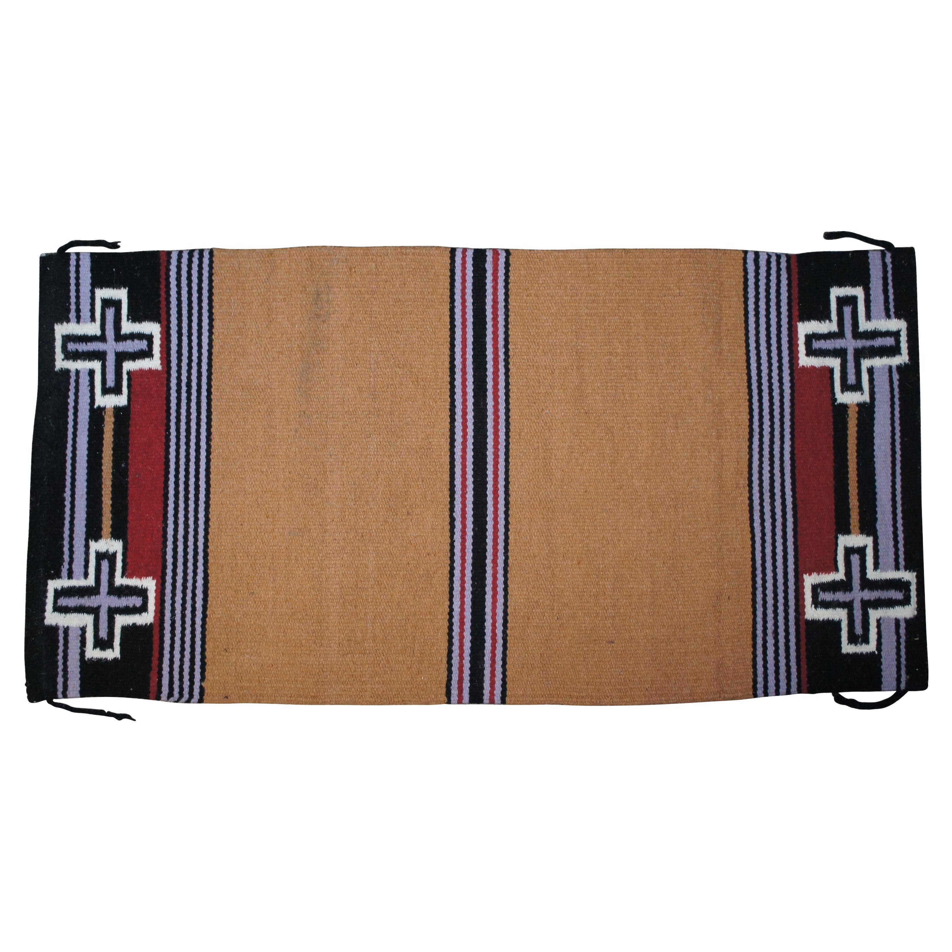 Native American Navajo Woven Wool Textile Saddle Blanket Cross Rug Mat 65" For Sale