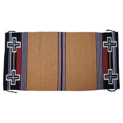 Used Native American Navajo Woven Wool Textile Saddle Blanket Cross Rug Mat 65"