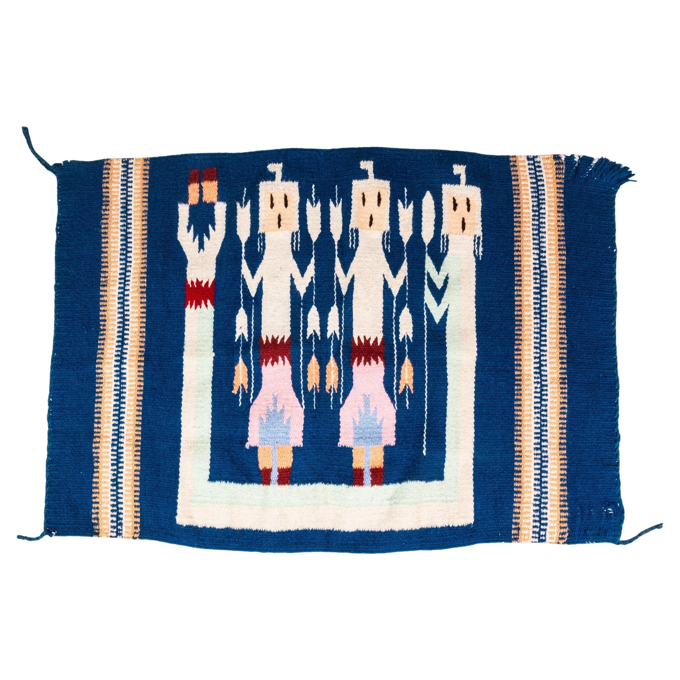 Native American Navajo Yei Hand-Woven Tapestry Throw Rug Wall Art, USA, c. 1970s