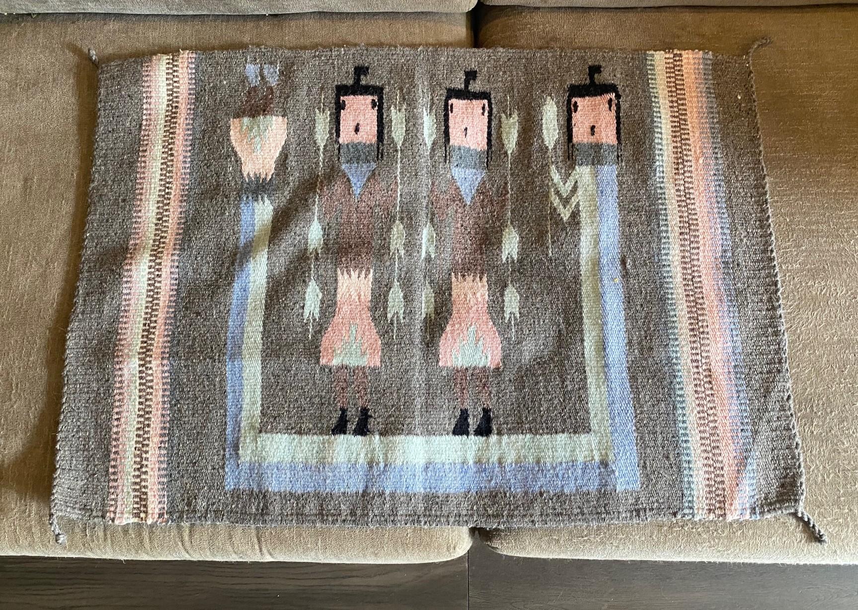 Native American Navajo Yei Yeibichai Handwoven Pictorial Wool Rug Blanket im Angebot 10