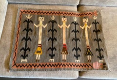 Native American Navajo Yei Yeibichai Handwoven Pictorial Wool Rug Blanket