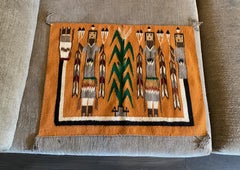 Native American Navajo Yei Yeibichai Handwoven Pictorial Wool Rug Blanket