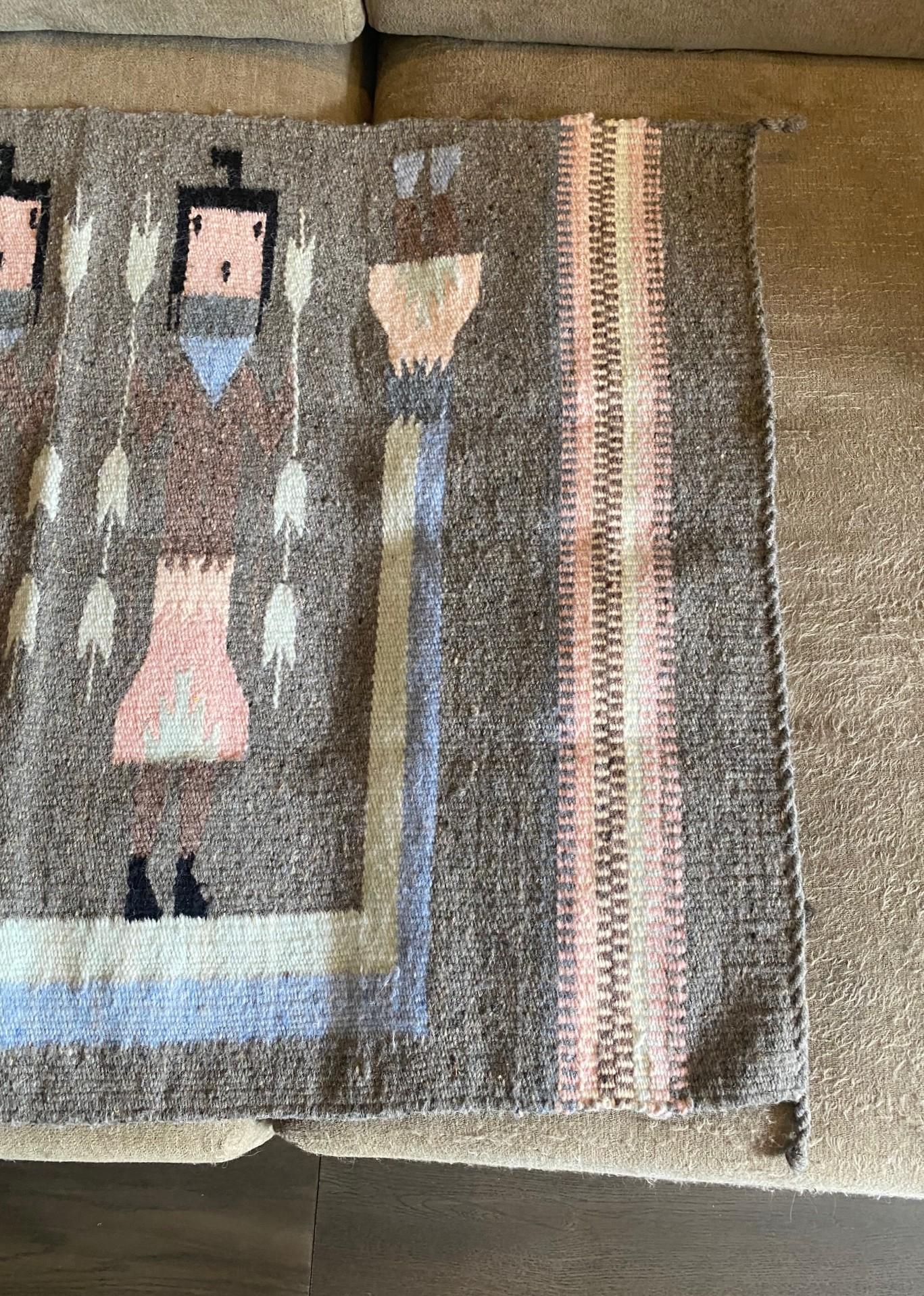 Native American Navajo Yei Yeibichai Handwoven Pictorial Wool Rug Blanket (Indigene Kunst (Nord-/Südamerika)) im Angebot