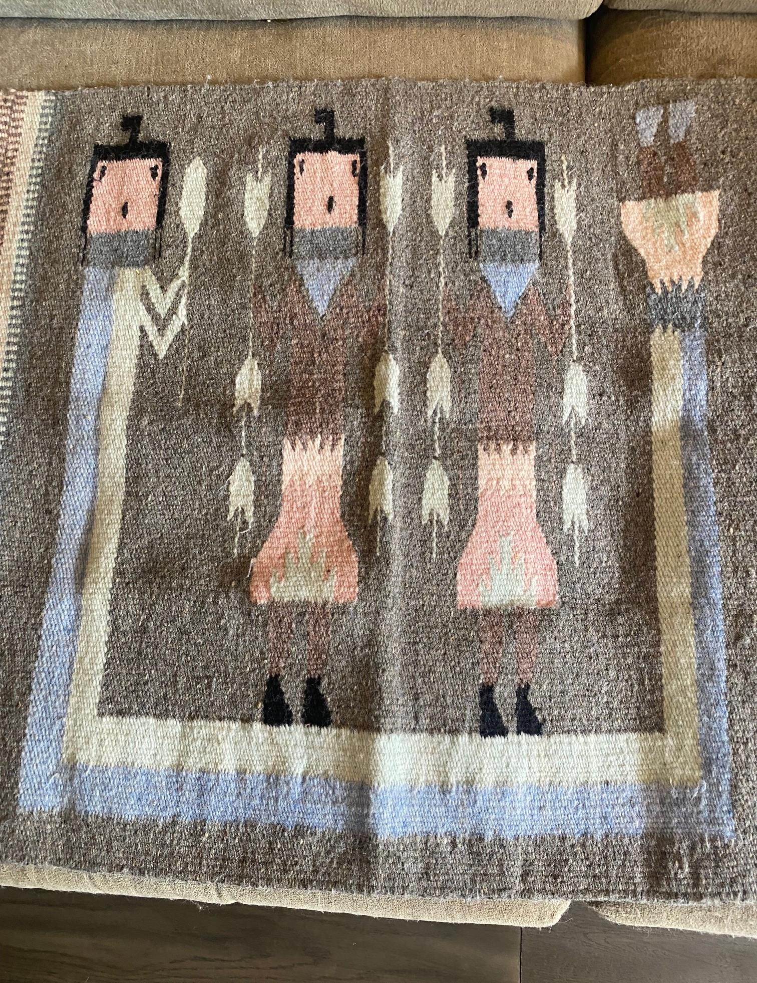 Native American Navajo Yei Yeibichai Handwoven Pictorial Wool Rug Blanket (amerikanisch) im Angebot