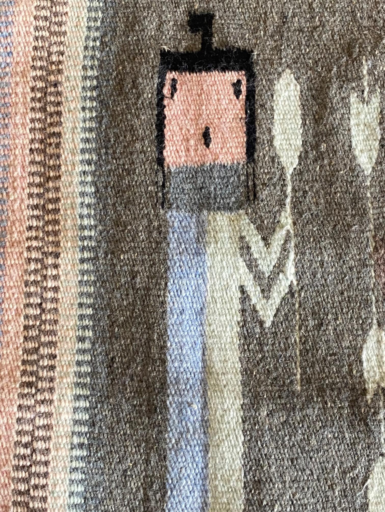 Native American Navajo Yei Yeibichai Handwoven Pictorial Wool Rug Blanket im Zustand „Gut“ im Angebot in Studio City, CA