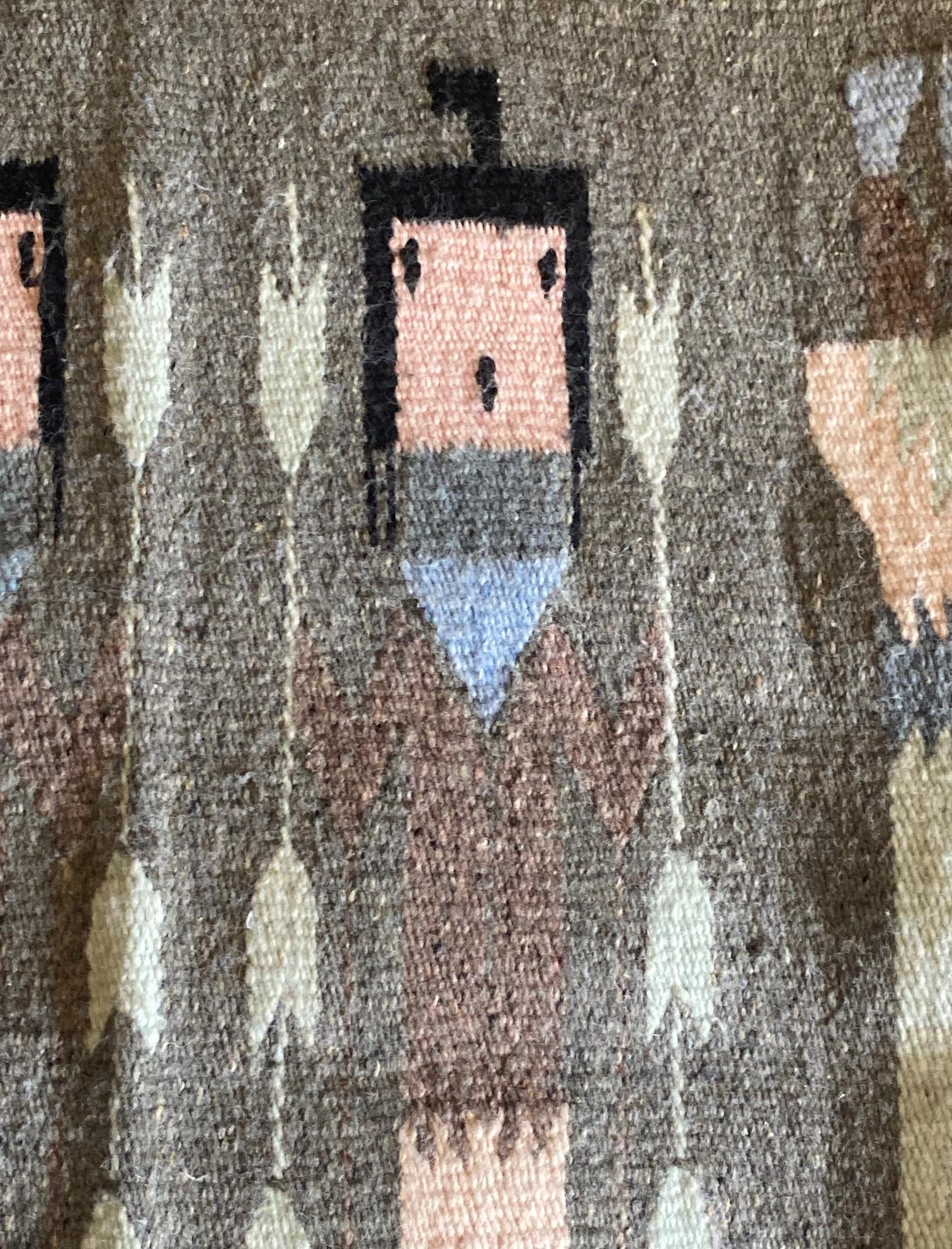 Native American Navajo Yei Yeibichai Handwoven Pictorial Wool Rug Blanket (Wolle) im Angebot
