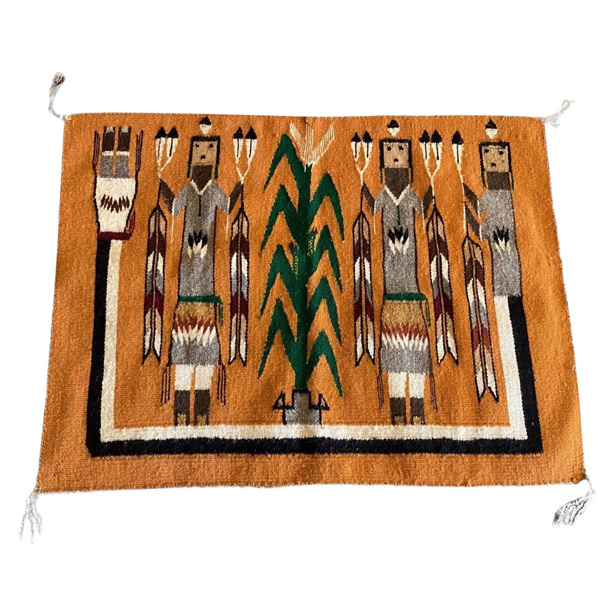 Native American Navajo Yei Yeibichai Handwoven Pictorial Wool Rug Blanket